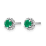 14k White Gold Diamond Halo Jackets and 4mm Emerald Stud Earrings - Image 2