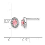14k White Gold 5x3mm Oval Pink Tourmaline Cabochon and Diamond Halo Post Earrings - Image 4