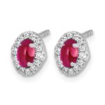 14k White Gold 1/6 carat Lab Grown Diamond VS/SI+ G+ and Oval Created Ruby Complete Halo Post Earrings - Image 2