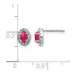 14k White Gold 5x3mm Oval Ruby Cabochon and Diamond Halo Post Earrings - Image 4