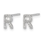 14k White Gold Diamond Initial R Post Earrings - Image 2