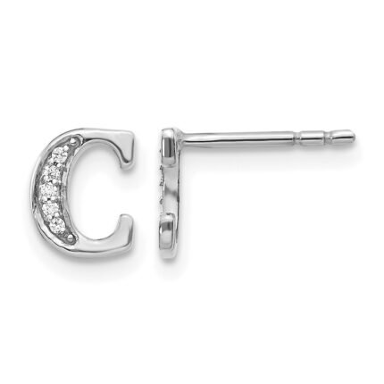14k White Gold Diamond Initial C Post Earrings