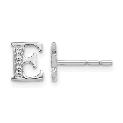 14k White Gold Diamond Initial E Post Earrings