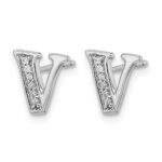 14k White Gold Diamond Initial V Post Earrings - Image 2