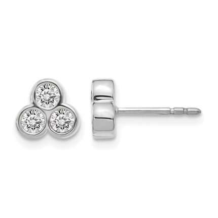 14k White Gold 1/2 carat Diamond 3-stone Bezel Post Earrings