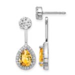 14k White Gold Diamond/Pear Citrine Front/Back Earrings