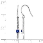 14k White Gold 3.2mm Round Sapphire and Diamond Dangle Shepherd Hook Earrings - Image 4