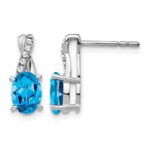 14k White Gold 7x5 Oval December/Blue Topaz and Diamond Earrings