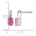 14K White Gold 7x5 Oval October/Lab Created Pink Sapphire and Diamond Earrings - Image 2