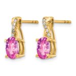 14k 7x5 Oval October/Lab Created Pink Sapphire and Diamond Post Earrings - Image 2