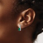 14k White Gold 7x5mm Oval Lab Created Emerald and Diamond Post Earrings - Image 3