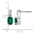 14k White Gold 7x5mm Oval Lab Created Emerald and Diamond Post Earrings - Image 4