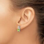 14k White Gold 7x5 Oval August/Peridot and Diamond Earrings - Image 3