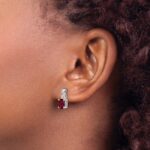 14k White Gold 7x5mm Oval Ruby and Diamond Post Earrings - Image 3