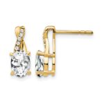 14k 7x5 Oval April/White Topaz and Diamond Post Earrings