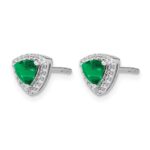 14k White Gold 4.5mm Trillion Emerald and Diamond Halo Post Earrings - Image 2