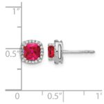14k White Gold 5mm Cushion Ruby and Diamond Halo Post Earrings - Image 4