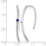14k White Gold Curved Diamond and 2mm Princess Sapphire Wire Earrings - Image 4
