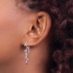 14k White Gold Diamond and Marquise Pink Sapphire Leaves Drop Wire Earrings - Image 3