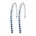 14k White Gold Ombre Sapphire and Diamond Drop Wire Earrings - Image 2