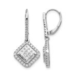 14k White Gold 1 carat Diamond Square Cluster Leverback Earrings