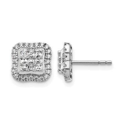 14k White Gold 1/2 carat Diamond Square Cluster Post Earrings