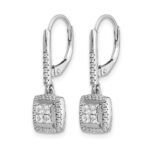 14k White Gold 1/2 carat Diamond Square Cluster Leverback Earrings - Image 2