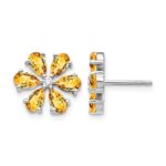 14k White Gold Diamond Citrine Flower Earrings