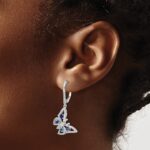 14k White Gold Diamond/Sapphire Butterfly Leverback Earrings - Image 3