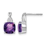14k White Gold 7mm Cushion Checkerboard February/Amethyst and Diamond Post Earrings