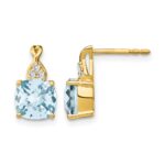 10k Checkerboard Aquamarine and Diamond Earrings