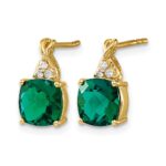 10k Checkerboard Created Emerald and Diamond Earrings - Image 2