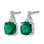 14k White Gold 7mm Cushion Checkerboard May/Lab Created Emerald and Diamond Post Earrings - Image 2