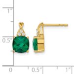 14k 7mm Cushion Checkerboard May/Lab Created Emerald and Diamond Post Earrings - Image 4