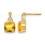 10k Checkerboard Citrine and Diamond Earrings