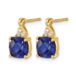 14k 7mm Cushion Checkerboard September/Lab Created Sapphire and Diamond Post Earrings - Image 2