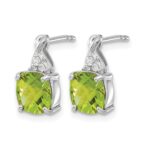 14k White Gold 7mm Cushion Checkerboard August/Peridot and Diamond Post Earrings - Image 2