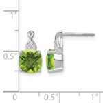 14k White Gold 7mm Cushion Checkerboard August/Peridot and Diamond Post Earrings - Image 4