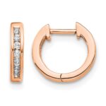 14k Rose Gold Polished Diamond Hinged Hoop Earrings