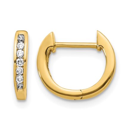 14k Gold Polished Diamond Hinged Hoop Earrings