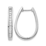 14k White Gold Diamond Oval Hinged Hoop Earrings