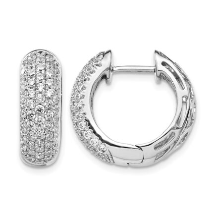 14k White Gold Diamond Hinged Hoop Earrings