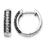 14k White Gold White and Black Diamond Hinged Hoop Earrings