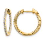 10k Gold Polished Diamond In/Out Hinged Hoop Earrings