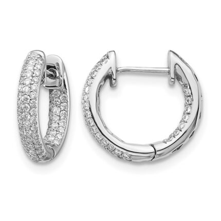 14k White Gold Diamond Hinged Hoop Earrings
