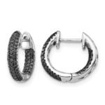 14k White Gold Black Diamond Hinged Hoop Earrings