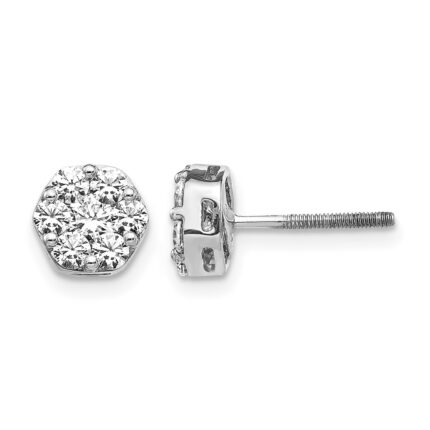 14k White Gold 7/8 carat Diamond Cluster Screwback Post Earrings