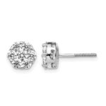 14k White Gold 1.1 carat Diamond Cluster Screwback Post Earrings