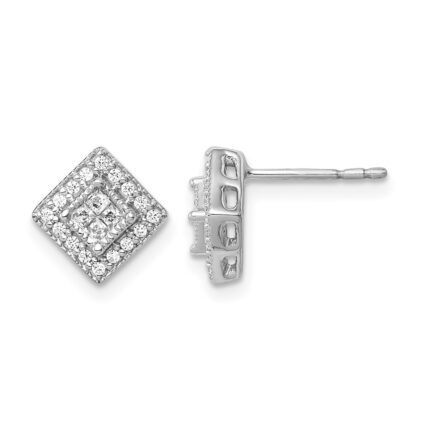 14k White Gold 1/4 carat Diamond Square Cluster Post Earrings