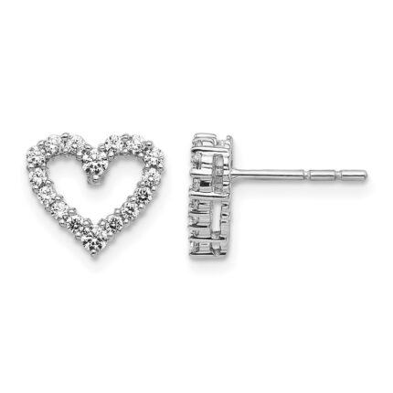14k White Gold Diamond Heart Earrings